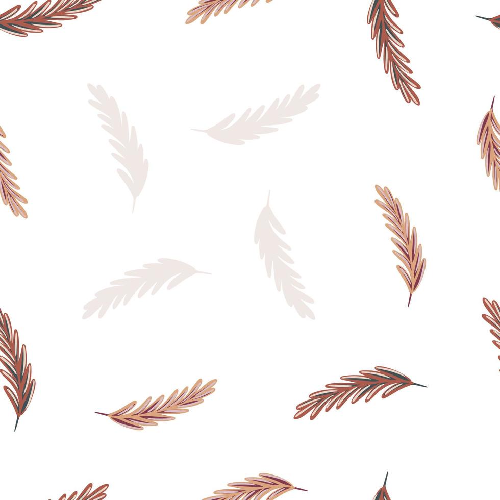 Isolated feather seamless pattern in doodle simple style. White background. Decorative print. vector