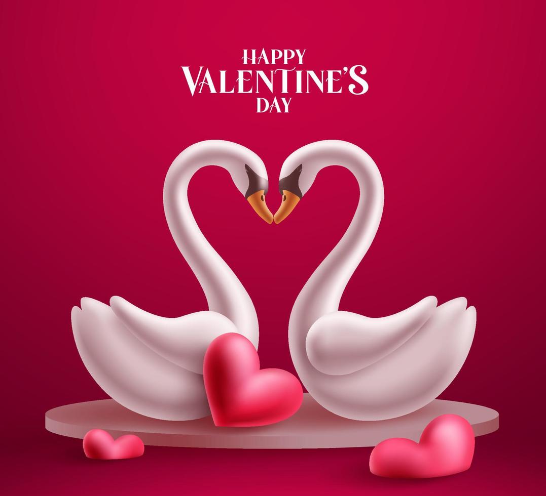 Couple swan characters vector background design. Happy valentine's day text with swan lovers character