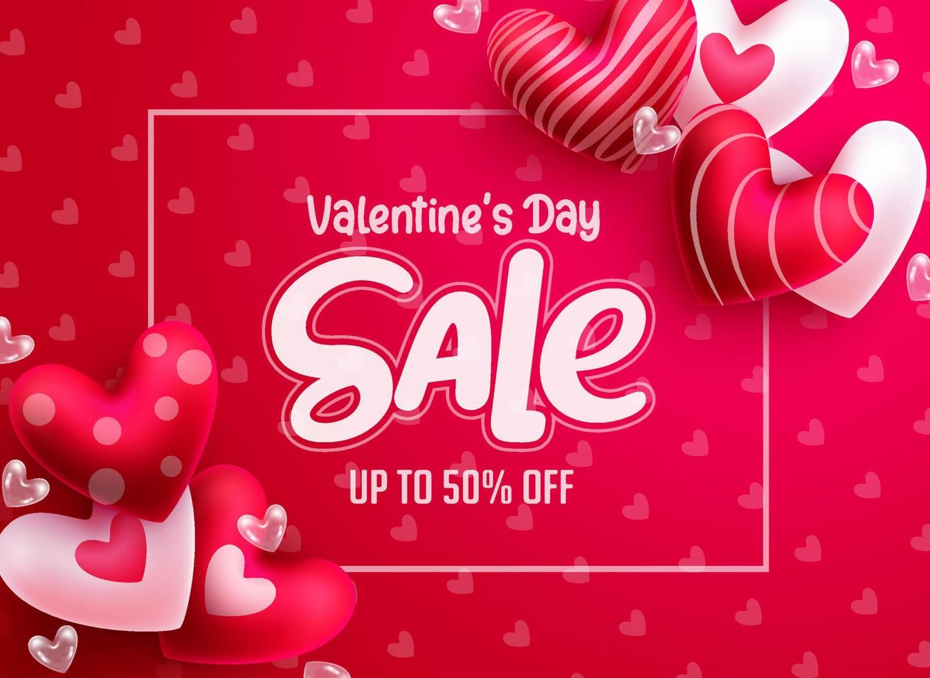 Valentine's sale vector banner design. Valentine's discount card for hearts day celebration shopping clearance promo.