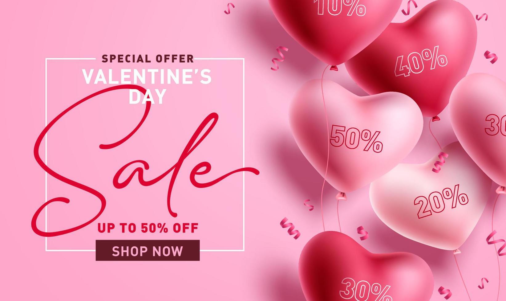 Valentine's day sale vector banner. Valentine's promo discount for hearts day promotion background design.