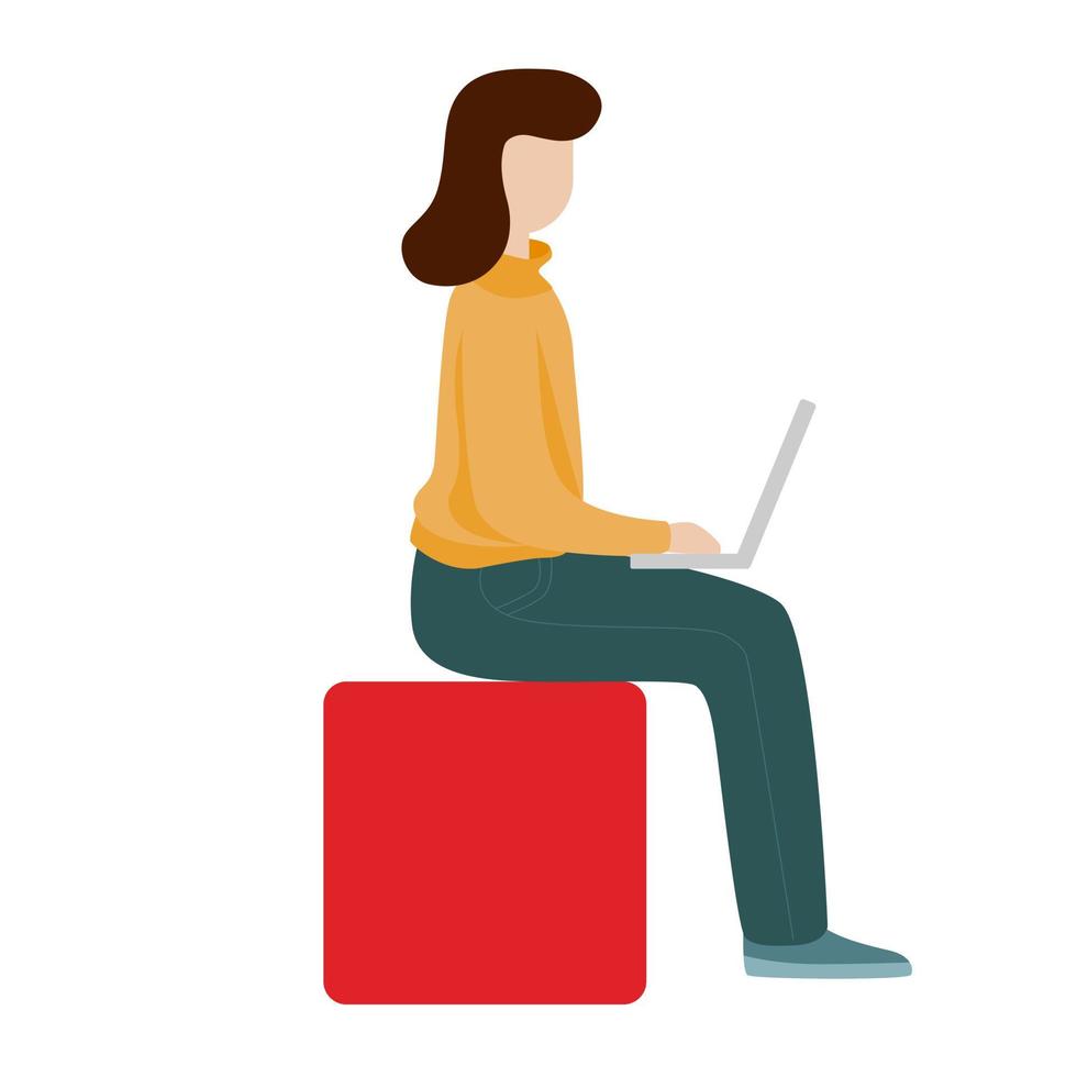mujer trabajadora sentada con una computadora. concepto de red social. trabajo remoto independiente. vector