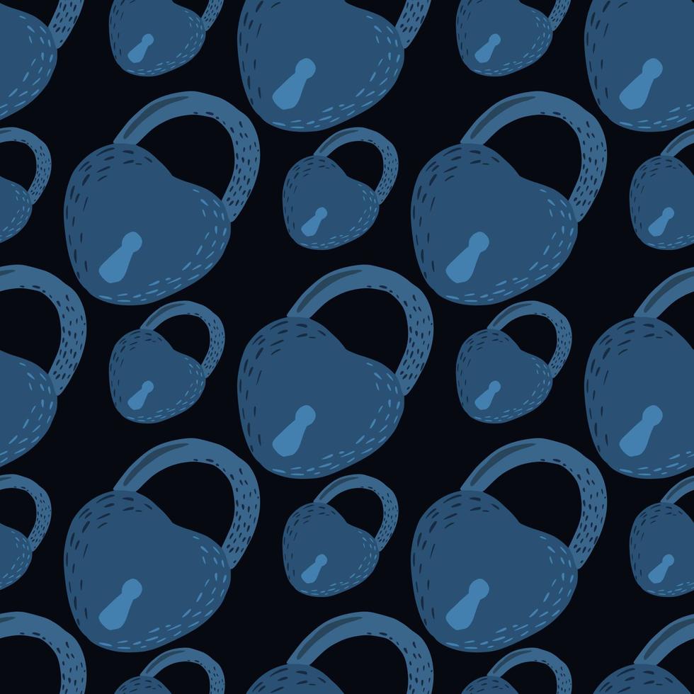 siluetas de bloqueo azul marino en forma de corazón romántico patrón sin costuras. estampado de amor estilizado sobre fondo negro. vector