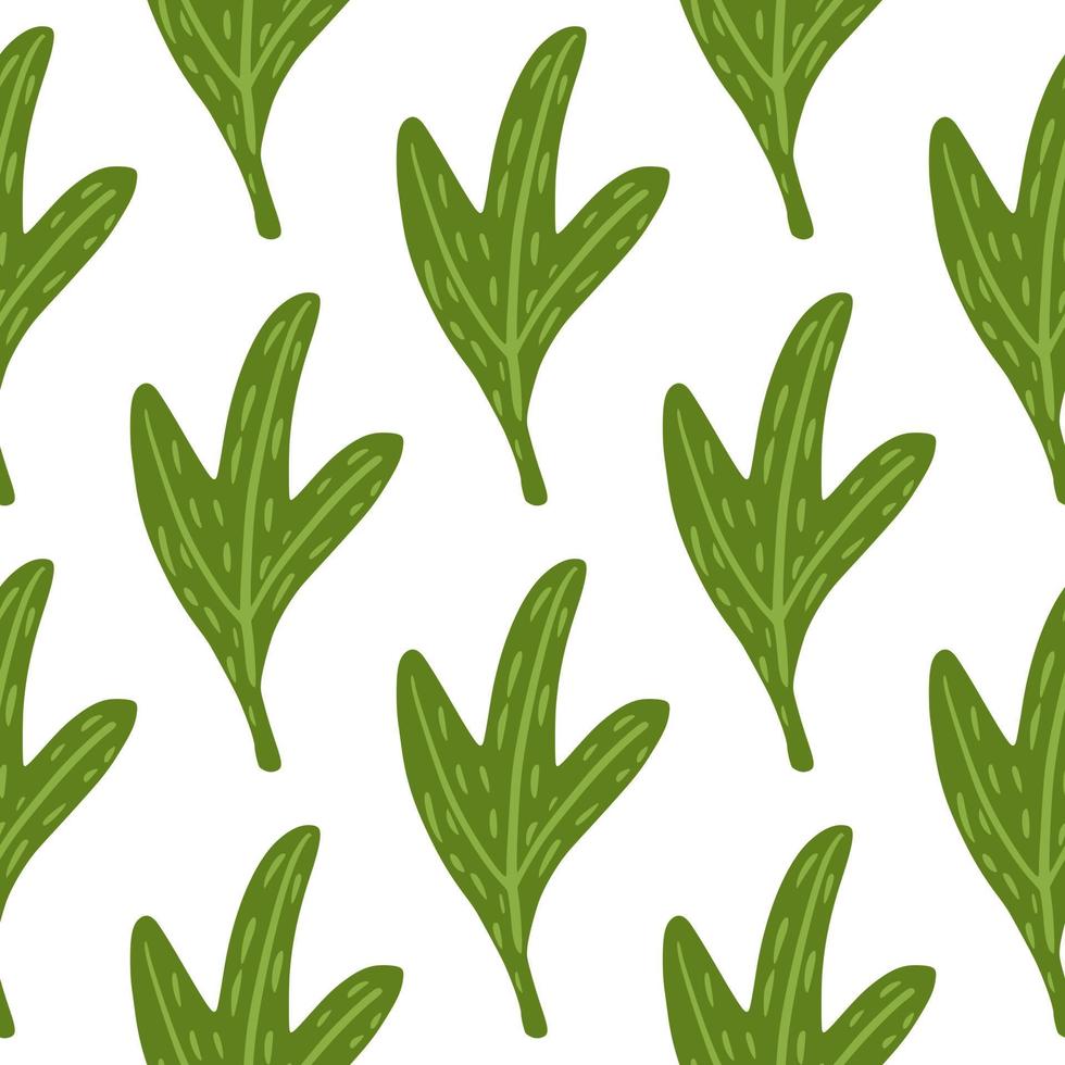 Isolated abstract leaf seamless doodle pattern. Nature print with green bright foliage on white background. vector
