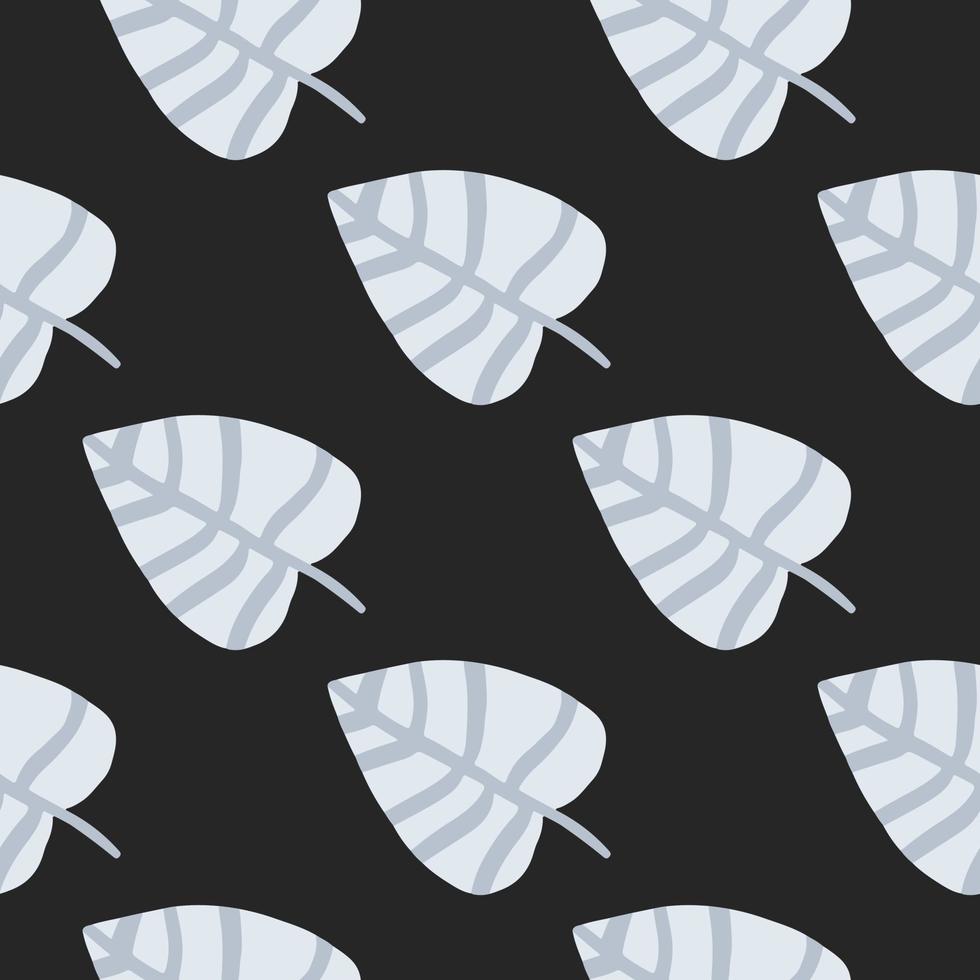 Geometric flat leaves seamless pattern on black background. Simple monochrome botanical backdrop. Foliage wallpaper. vector