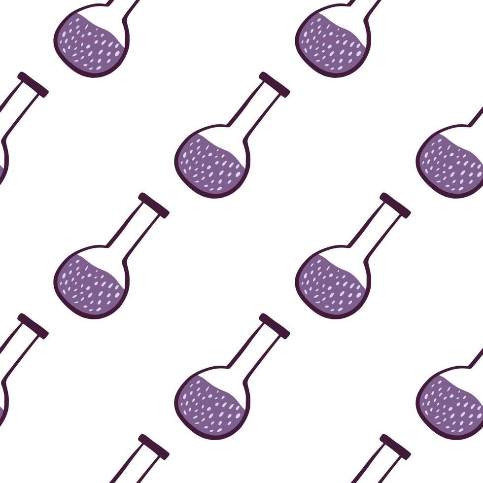Random seamless pattern in pastel palette with flasks on white background. School style. vector