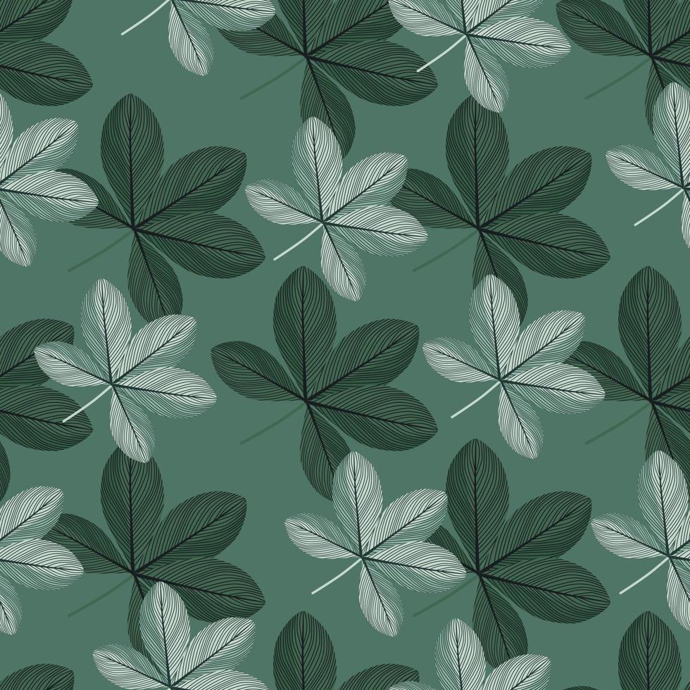 Spring style seamless pattern with hand drawn floral doodle scheffler flowers print. Green palete backdrop. vector