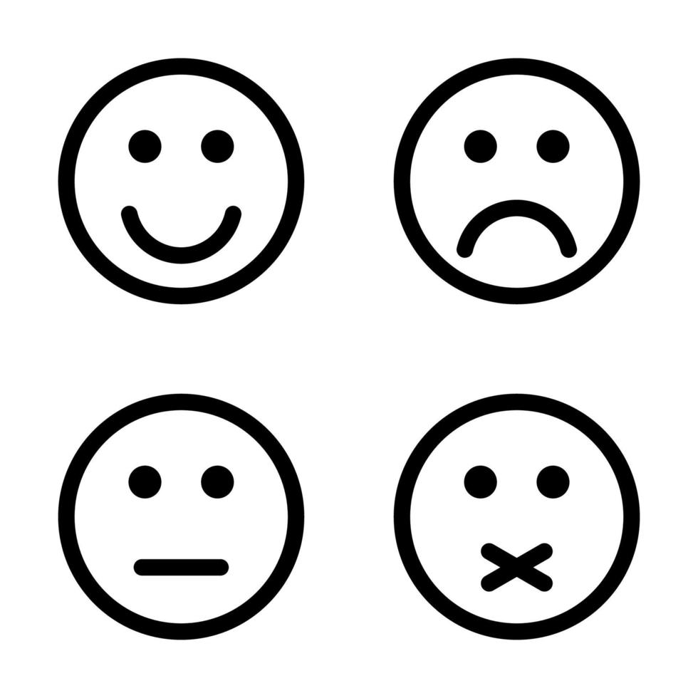 Black outline emoticon set isolated on white background. vector
