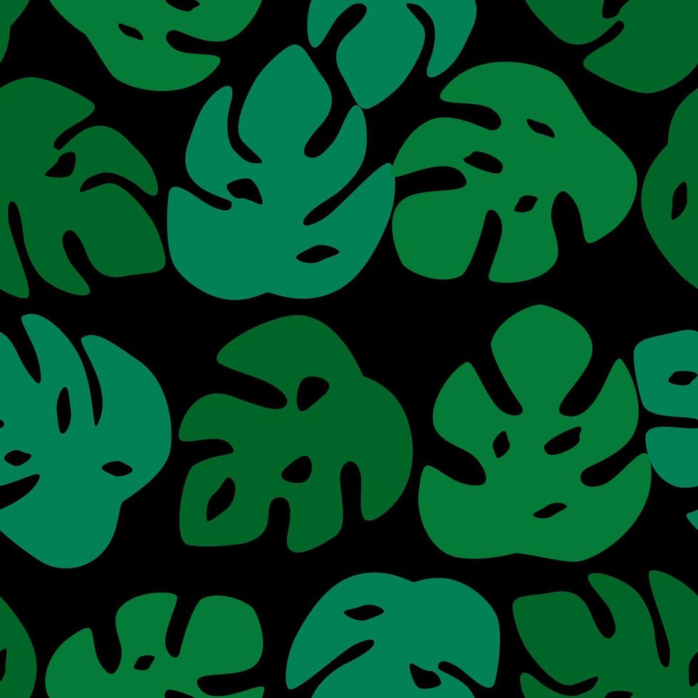 Seamless leaves pattern. Monstera leave on black background. vector