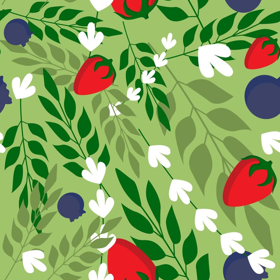 Wild strawberry and Herbal leaves seamless pattern vector
