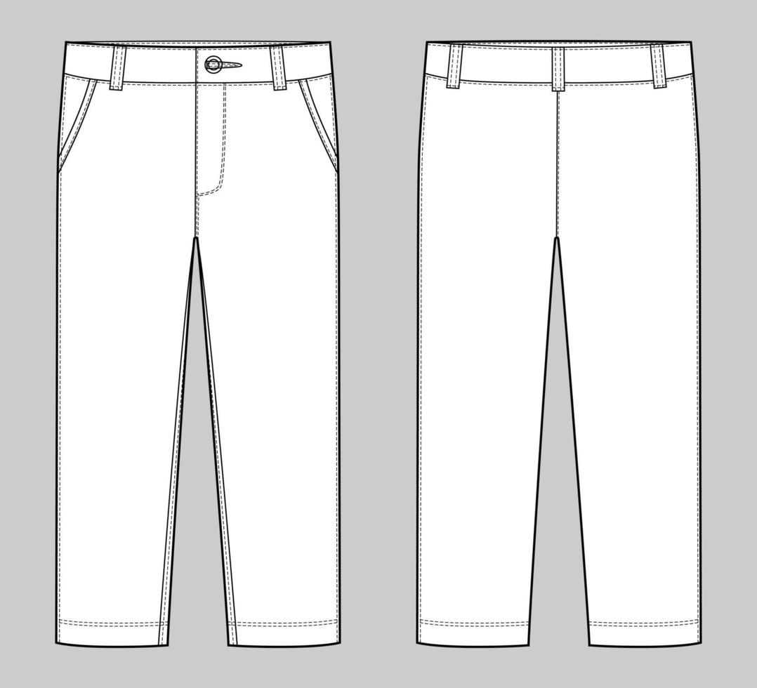 KIds trousers design template. Male pants. Front and back view. vector