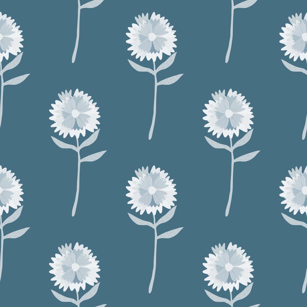 Simple dandelion seamless pattern. Hand drawn flower ornament in white tone on navy blue pastel background. vector