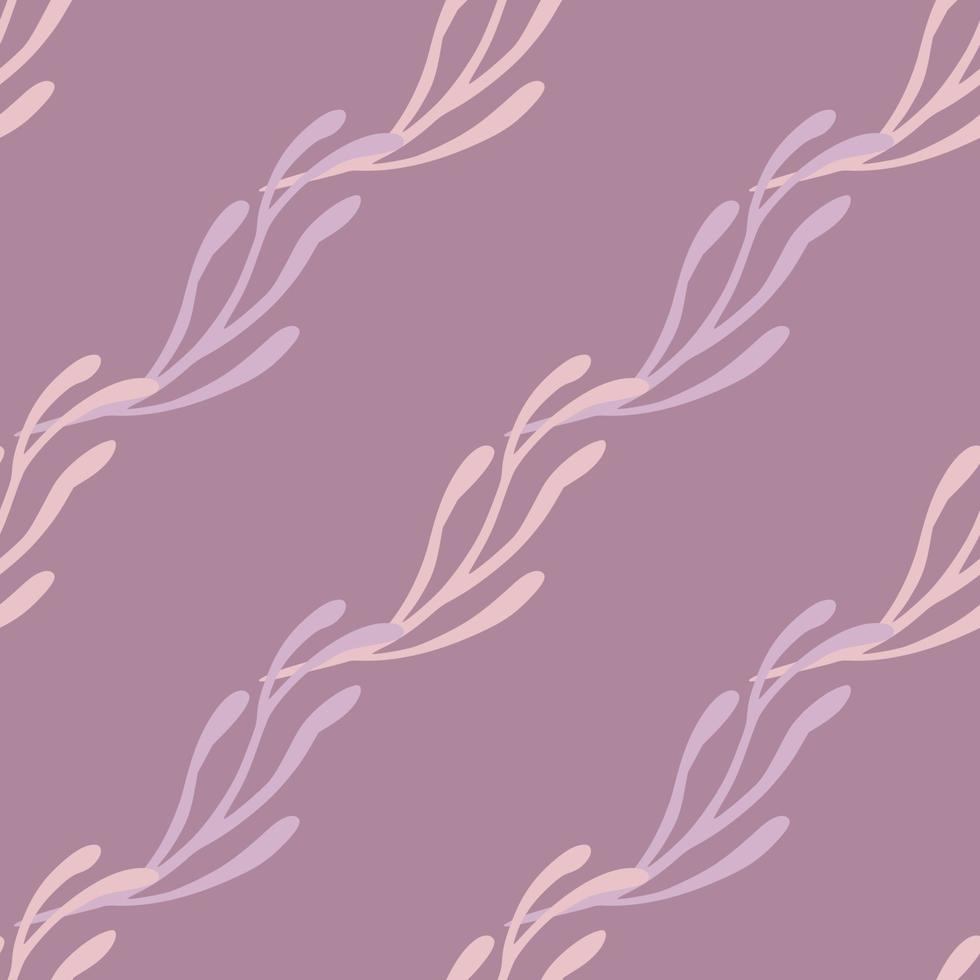 Seamless pattern in hand drawn style with minimalistic branches ornament. Purple palette artwork. vector