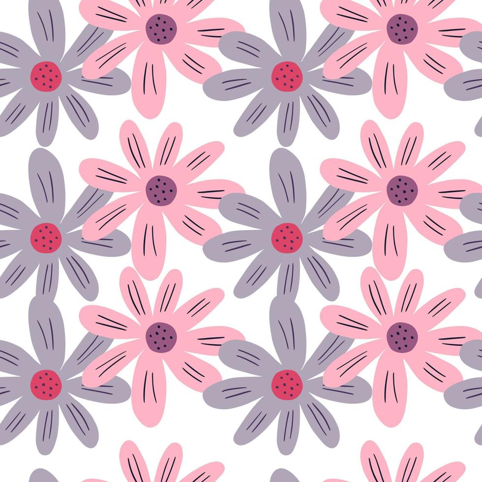 Pretty ditsy flowers seamless pattern isolated on white background. Simple chamomile print. vector