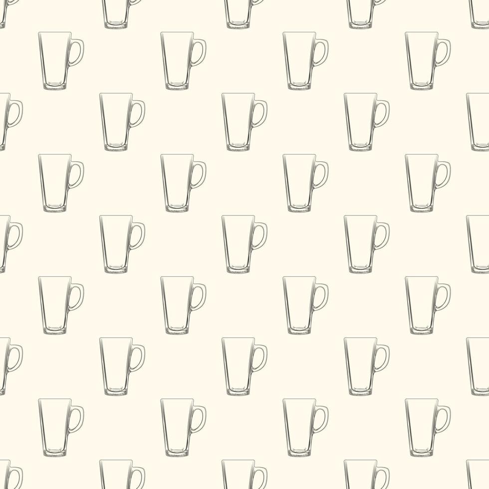 Set of Irish Coffee mugs seamless pattern. Hand drawn glassware cup backdrop. vector