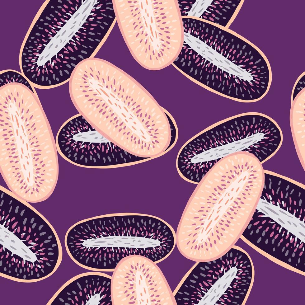 Abstract seamless doodle pattern with simple pink and dark purple kiwi elements. Nature food backdrop. vector