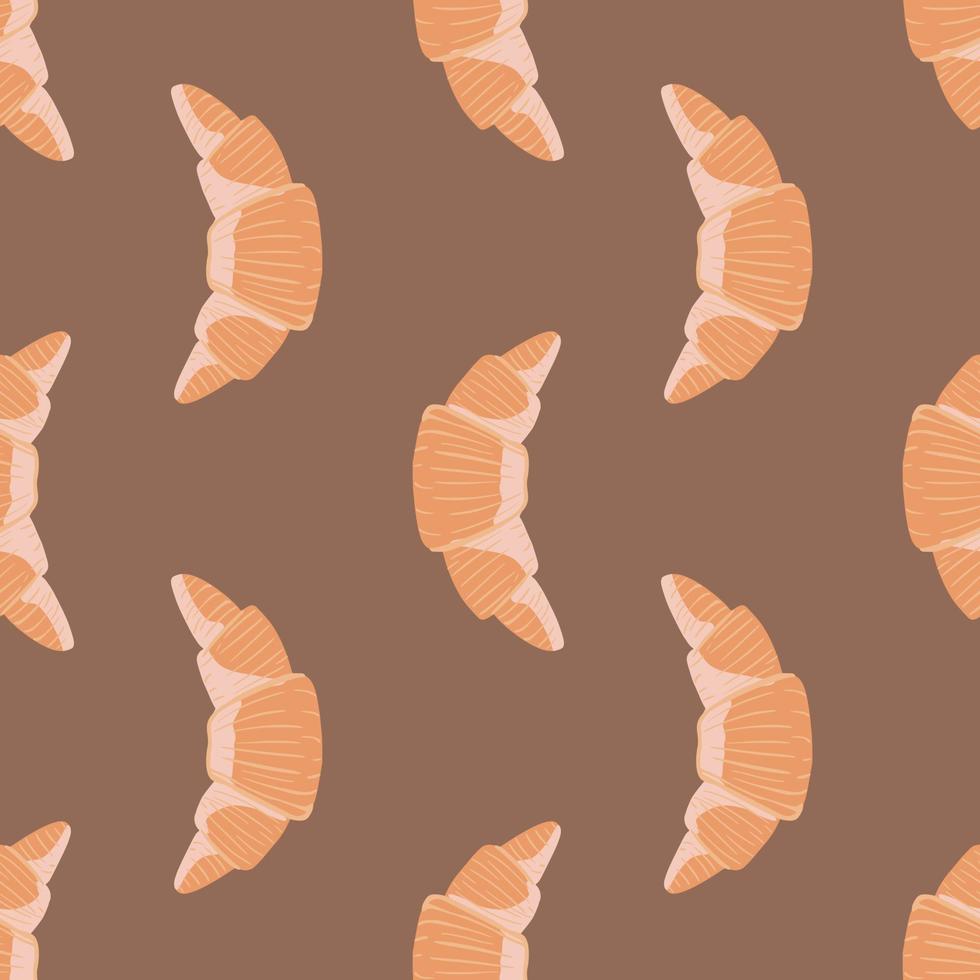 Seamless food pattern with croissants ornament. Delicious motning breakfast elements on brown light background. vector
