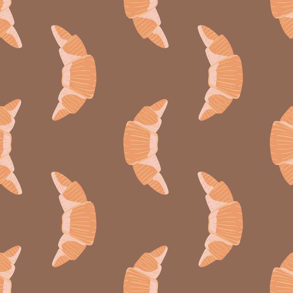 Seamless food pattern with croissants ornament. Delicious motning breakfast elements on brown light background. vector