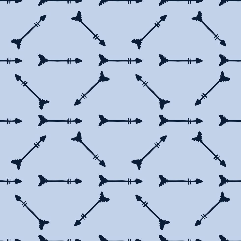 Tribal endless wallpaper in doodle style. Hand drawn arrows seamless pattern isolated on blue background. vector
