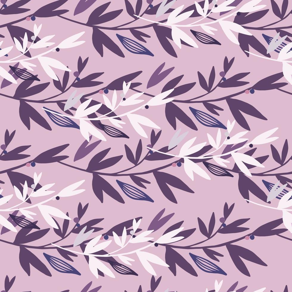 Random located white and purple floral branches on lilac background. vector