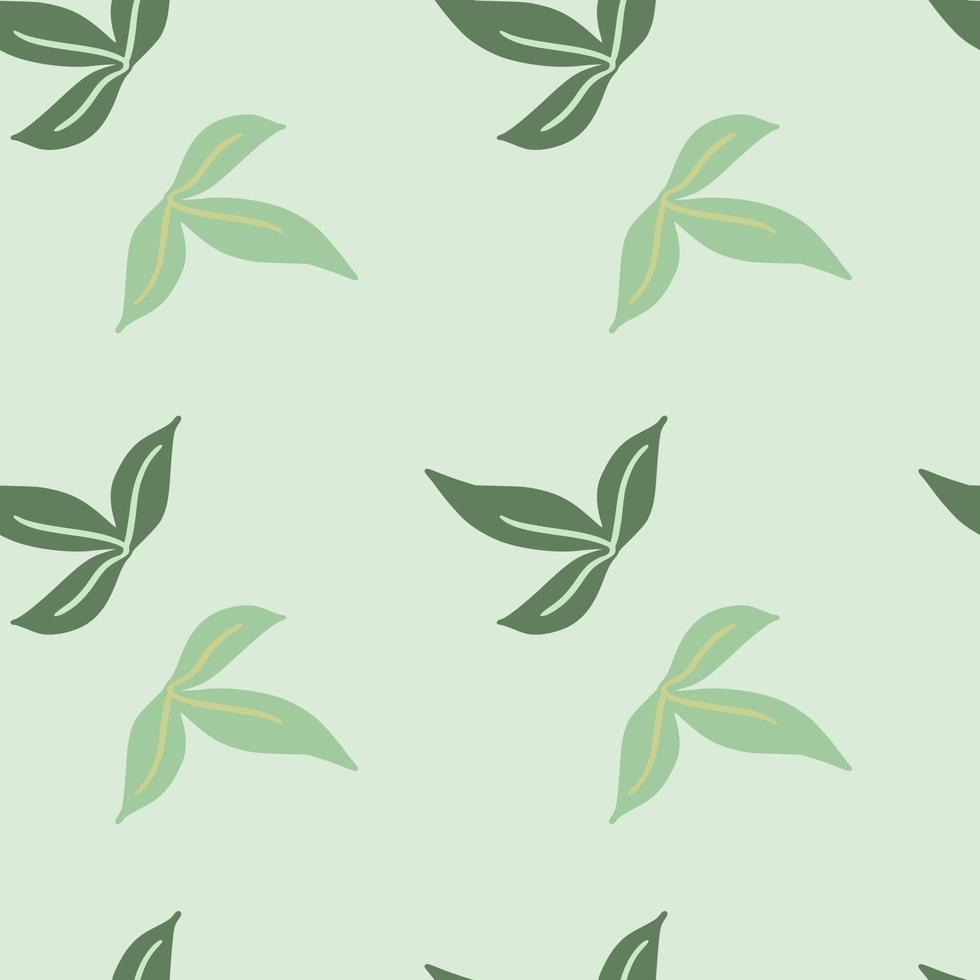 Minimalisic leaf seamless pattern in hand drawn floral style. Green pastel background. Spring style. vector