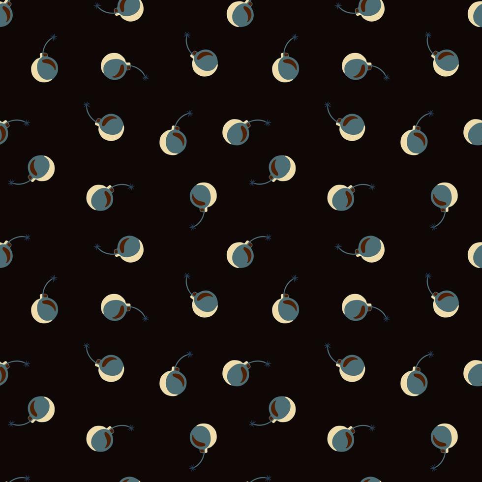 Dark seamless pattern with abstract random little bombs shapes. Black background. Danger backdrop. vector