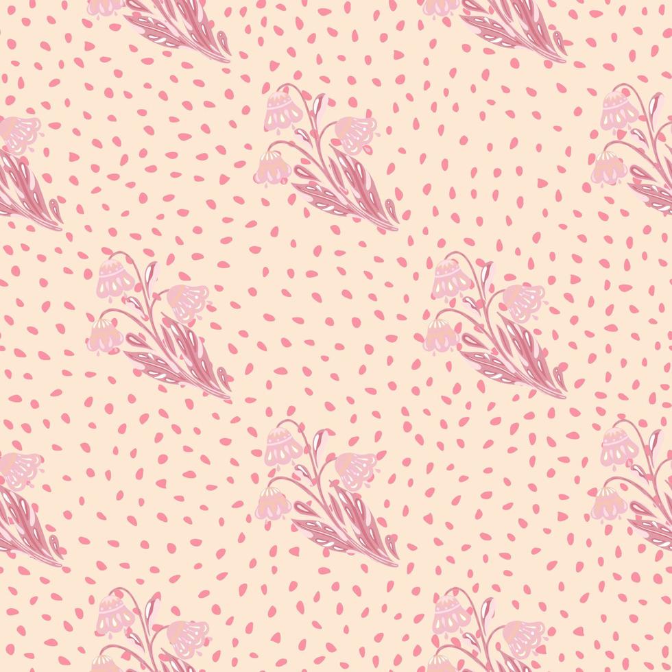 Scrapbook seamless pattern with abstract pink flower silhouettes print. Dotted background. Floral backdrop. vector