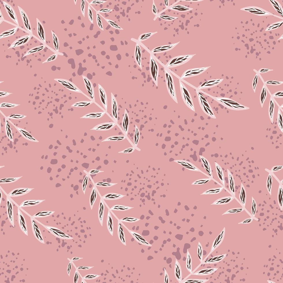 Decorative seamless pattern with white outline branches silhouettes random print. Pink background with splashes. vector