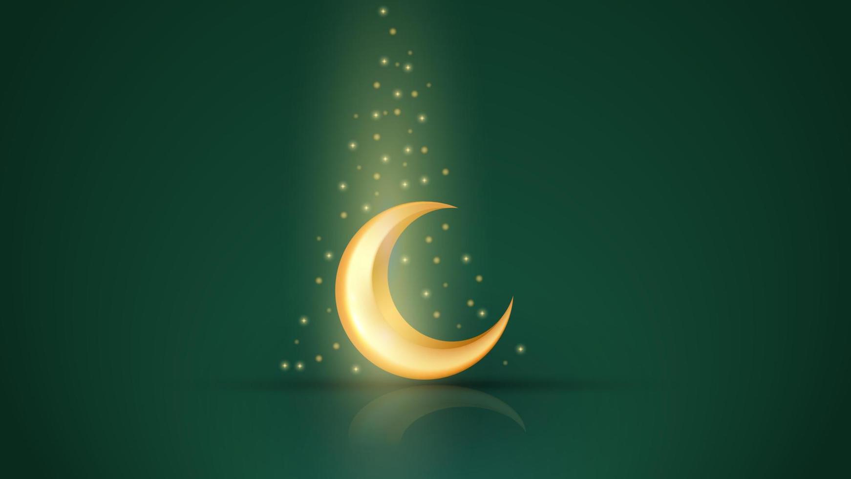 fondo de saludo de ramadán kareem con luna creciente de oro 3d islámico y confeti de luz. elementos de vector decorativo islámico para vacaciones musulmanas