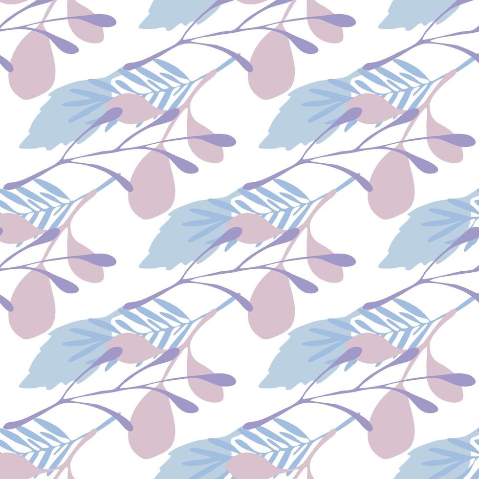 Winter leaves and branches vector seamless pattern on white background.
