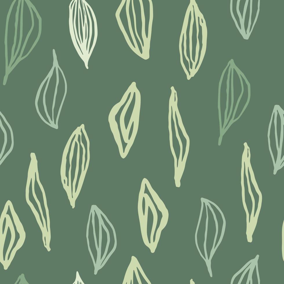 esquema abstracto minimalista hojas de patrones sin fisuras. elementos botánicos contorneados de luz pastel sobre fondo verde. vector