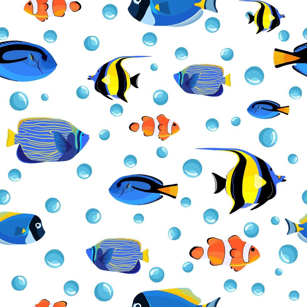 niños de fondo bajo el agua. patrón sin costuras de peces submarinos con burbujas. vector