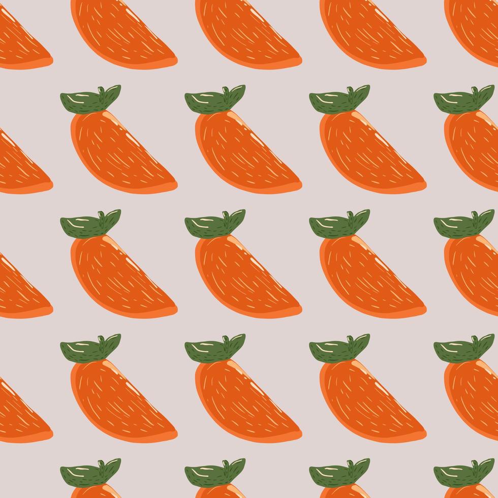 Creative bright orange persimmon slice seamless pattern. Contrast fruits ornament on light background. vector