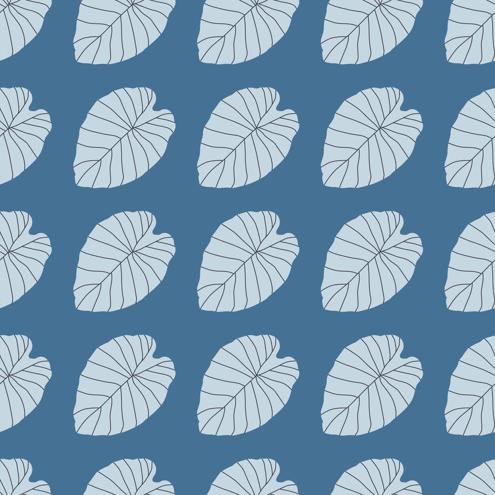 Nature seamless doodle pattern with light blue contoured leaves. Foliage print with bright background. vector