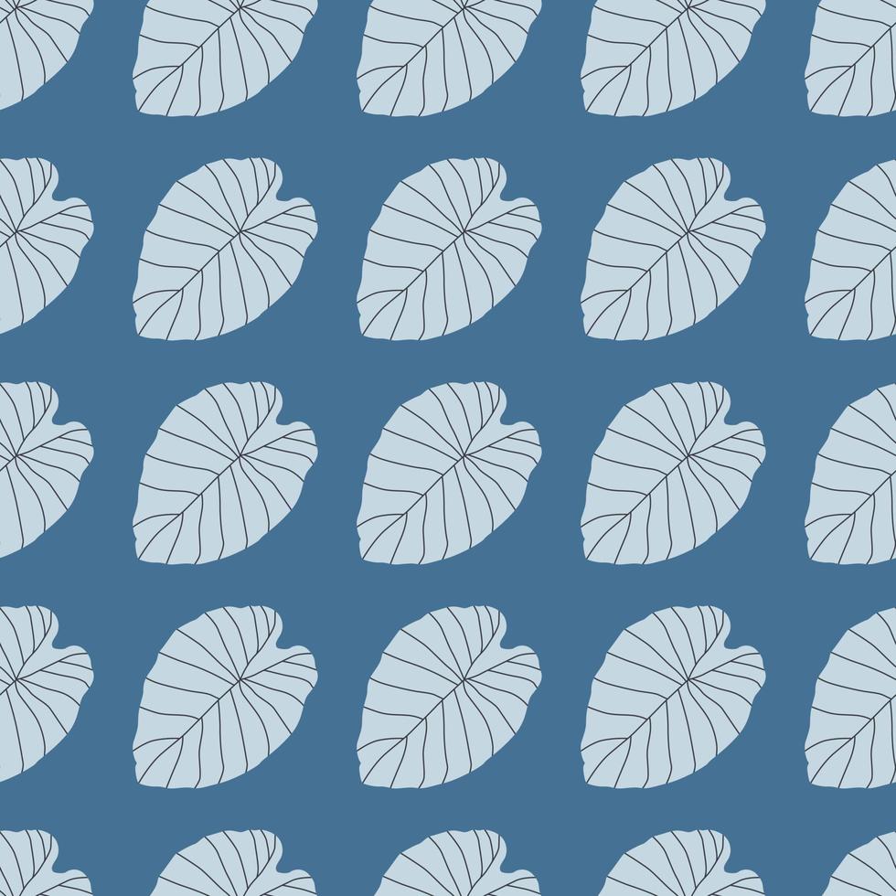 Nature seamless doodle pattern with light blue contoured leaves. Foliage print with bright background. vector