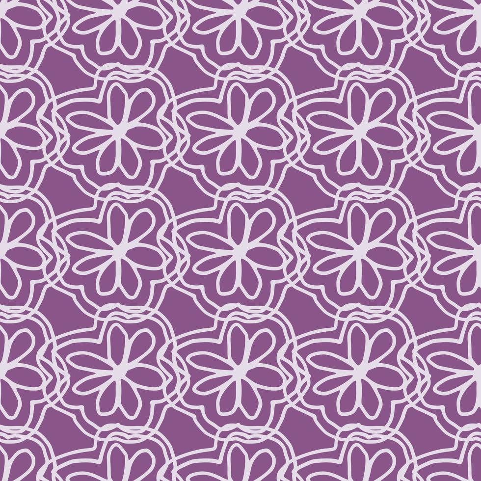 línea arte flor blanca flor de patrones sin fisuras sobre fondo violeta. papel tapiz floral romántico sin fin, vector