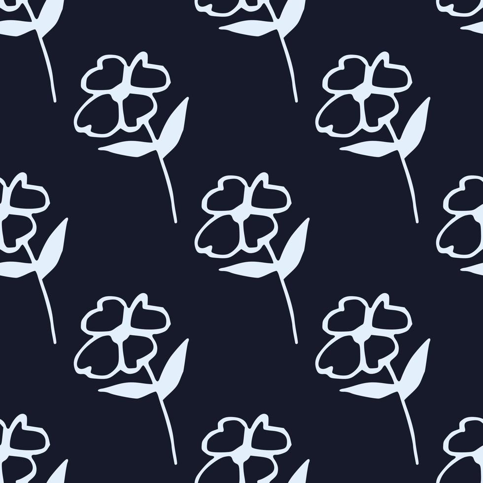 Geometric monochrome flowers seamless pattern on black background. vector