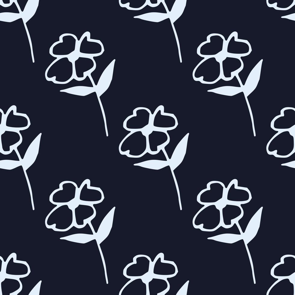 Geometric monochrome flowers seamless pattern on black background. vector