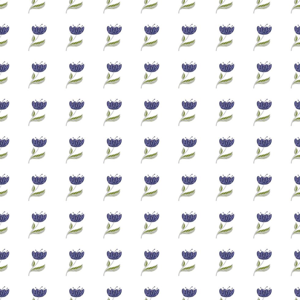 Floral decorative seamless pattern with isolated little blue poppy flowers print. White background. vector