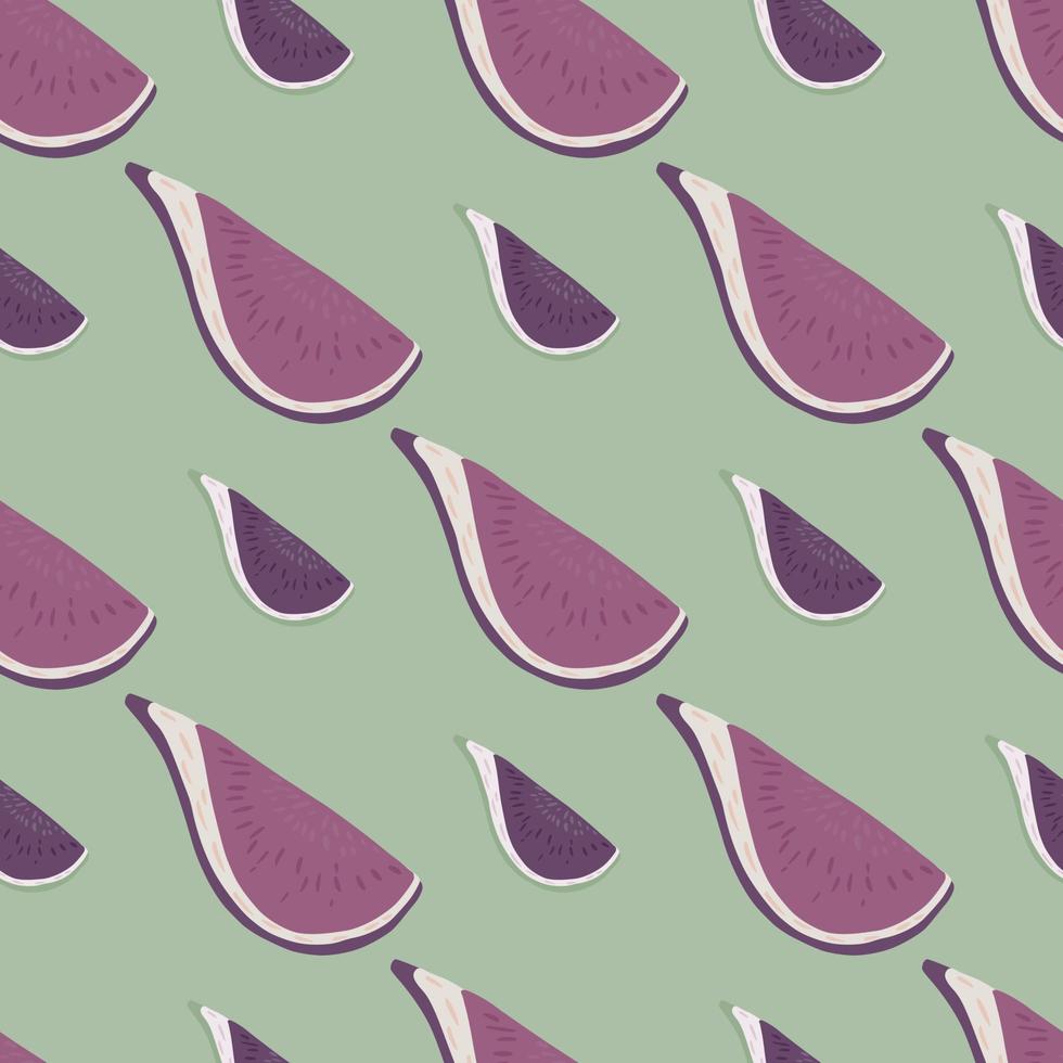 Pastel tones seamless doodle pattern with fig purple pastel ornament. Light green background. vector