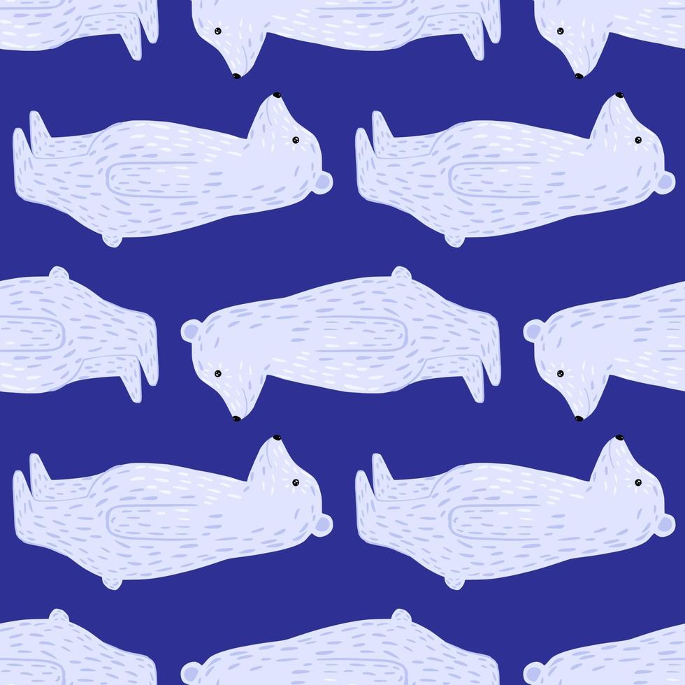 Light blue polar bear shapes print seamless pattern in childish style. Bright dark navy blue background. vector