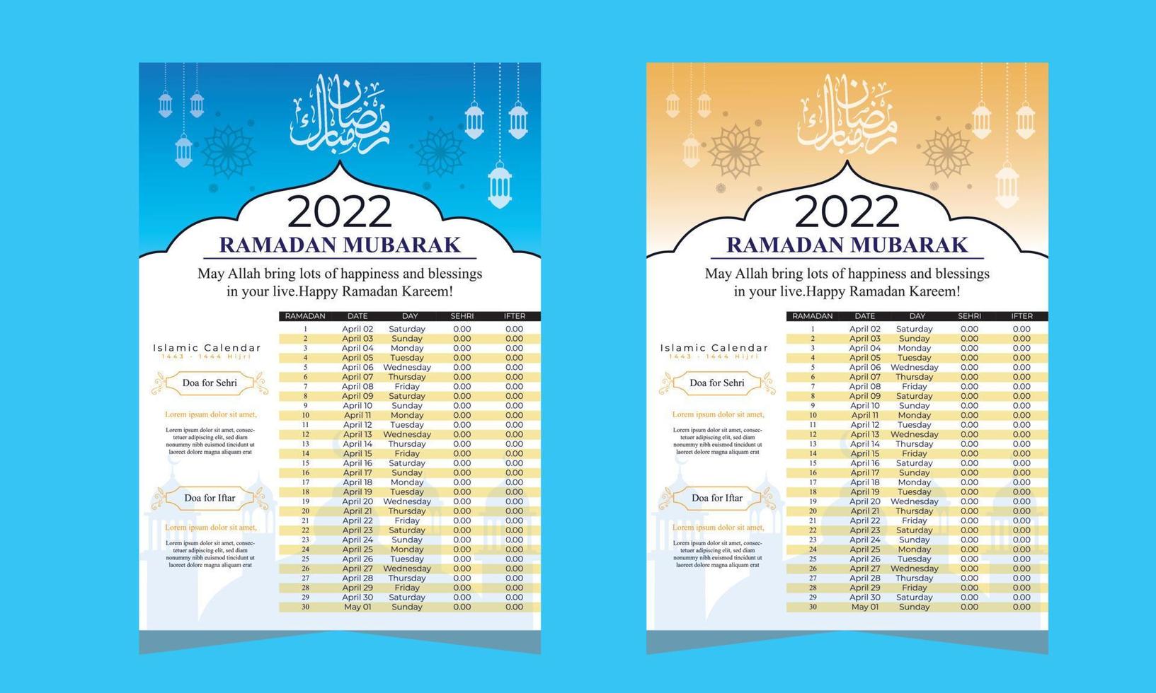 Ramadan time table template design vector