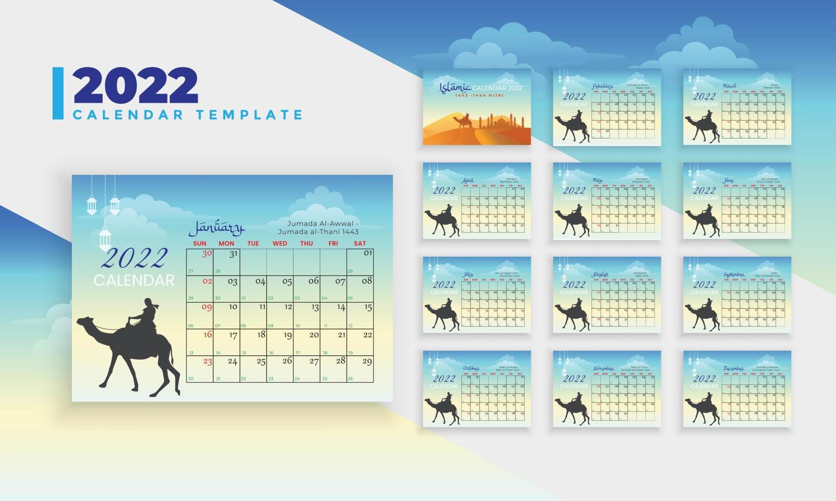 Islamic desk calendar template design vector