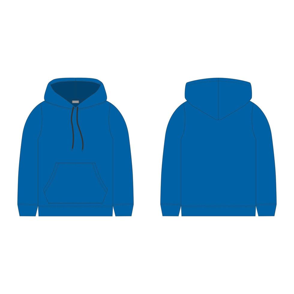 Blue hoodie on white background. Technical sketch hood for men. Technical design. vector