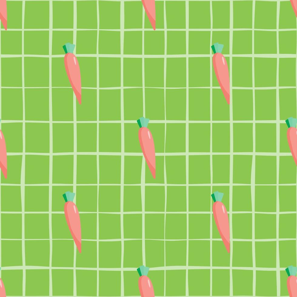 Geometric orange carrot seamless pattern on green background. Botanical wallpaper. vector