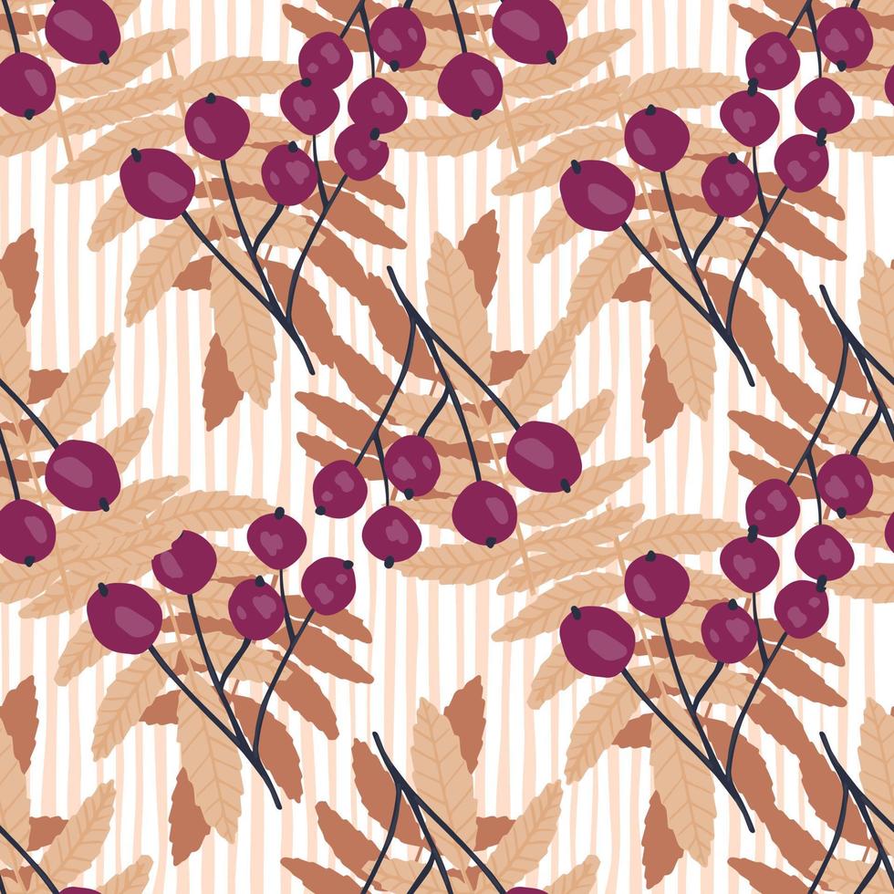 Autumn rowan berry and leaf seamless pattern. Floral backdrop. vector