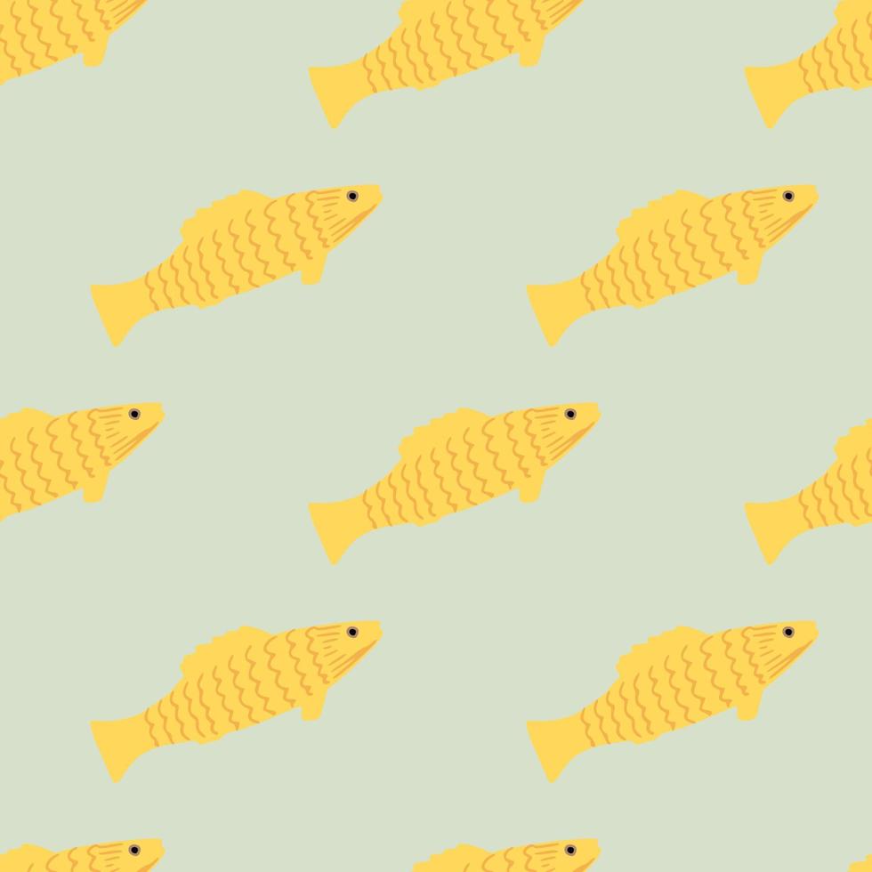 patrón sin costuras con siluetas de peces creativos brillantes. formas de animales submarinos amarillos sobre fondo gris. vector
