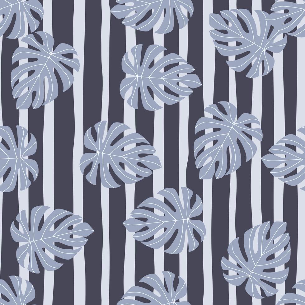 Seamless random pattern with tropical blue monstera silhouettes. Nature backdrop with exotic plants. vector
