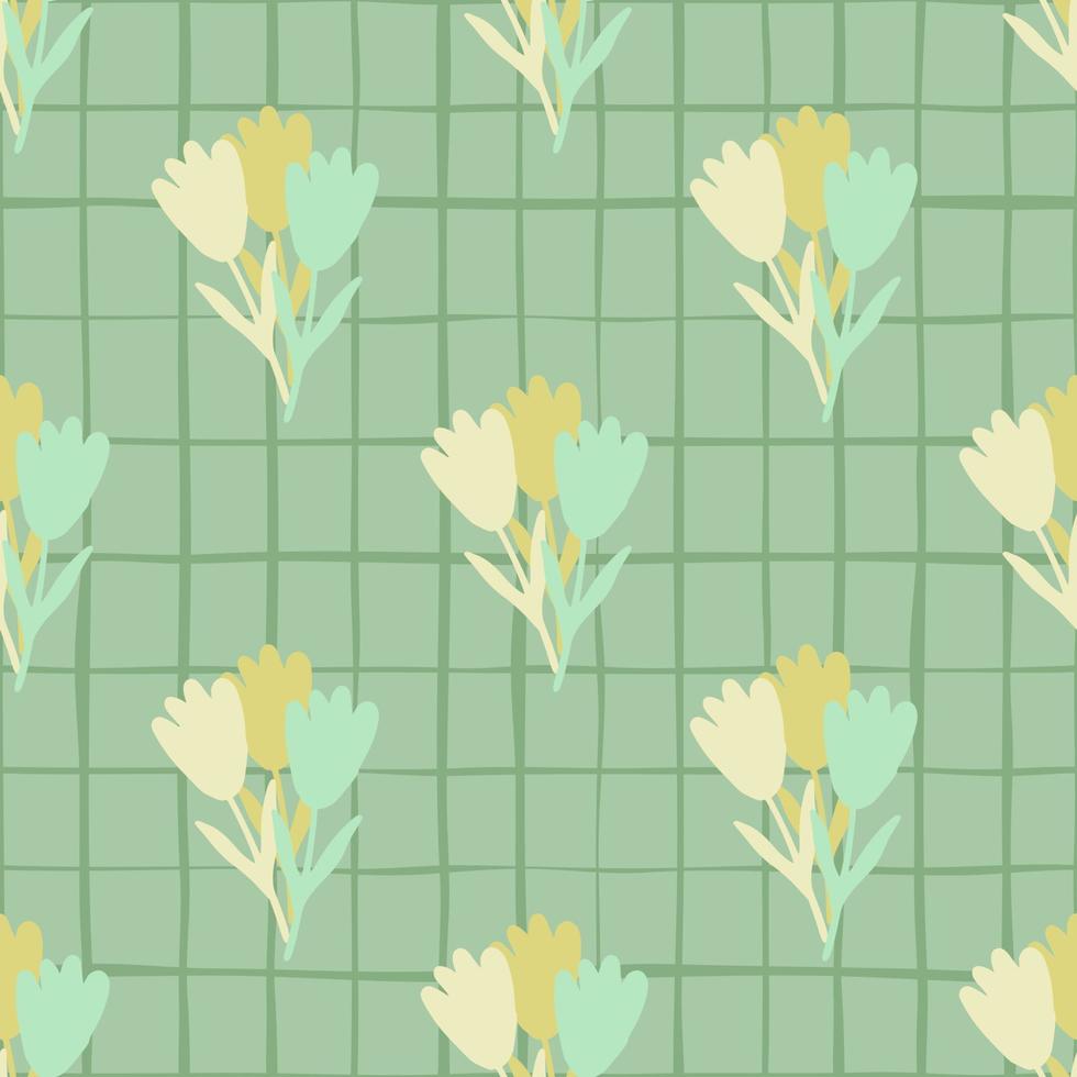 Abstract flowers bouquet seamless pattern on line background. Geometric floral endless wallpaper. vector