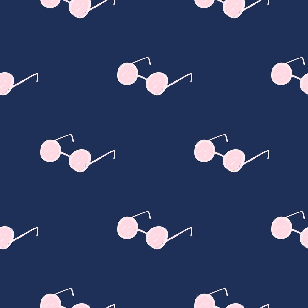 Light pink glasses seamless hipster pattern. Dark navy blue background. Minimalistic style. vector