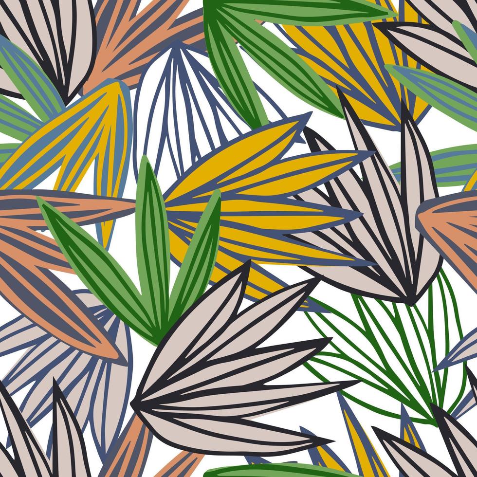 Contemporary leaves seamless pattern. Creative outline tropical leaf hand drawn textures. vector